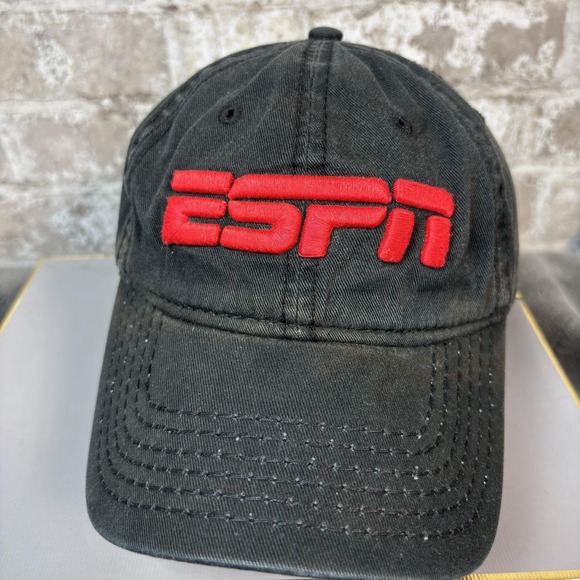 ESPN Hat Cap Strap Back Mens One Size Black Red Embroidered Dad Cap Baseball - Picture 6 of 9